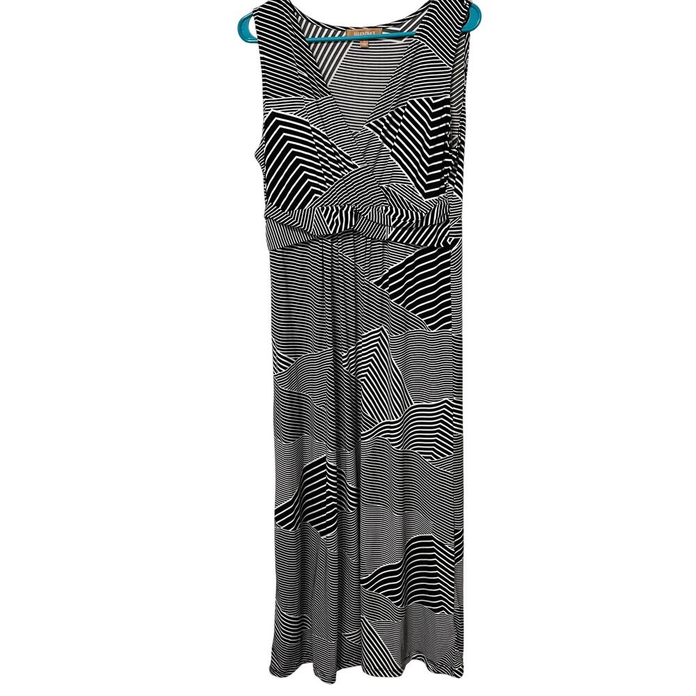 Ellen Tracy Maxi Dress Sz Large Black/White Geometric Empire Waist Pullover